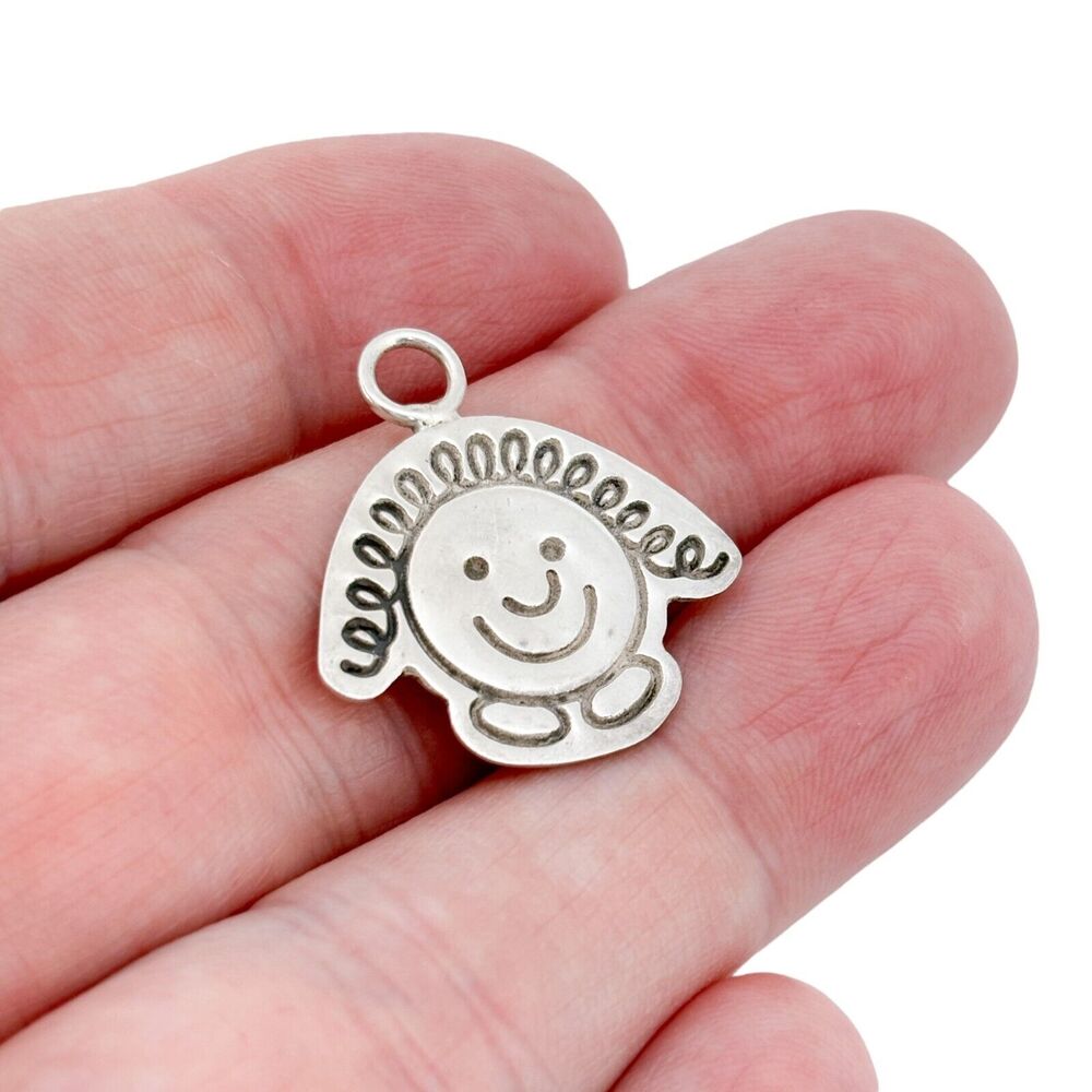 Save the Children Curly Hair Charm Pendant | Estate Mexico Sterling Silver 925